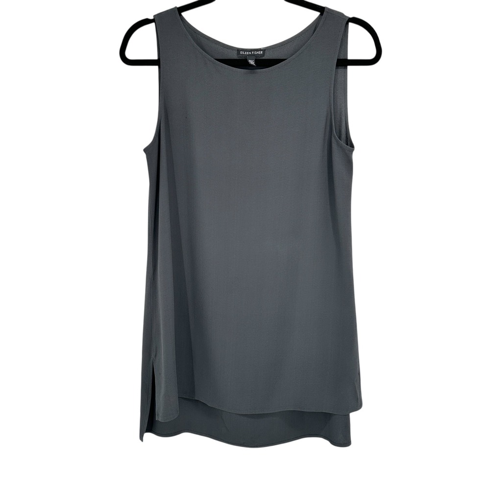 EILEEN FISHER Gray Silk Layered Tank‎ Top Tunic Size XS Old Money Quiet Luxury